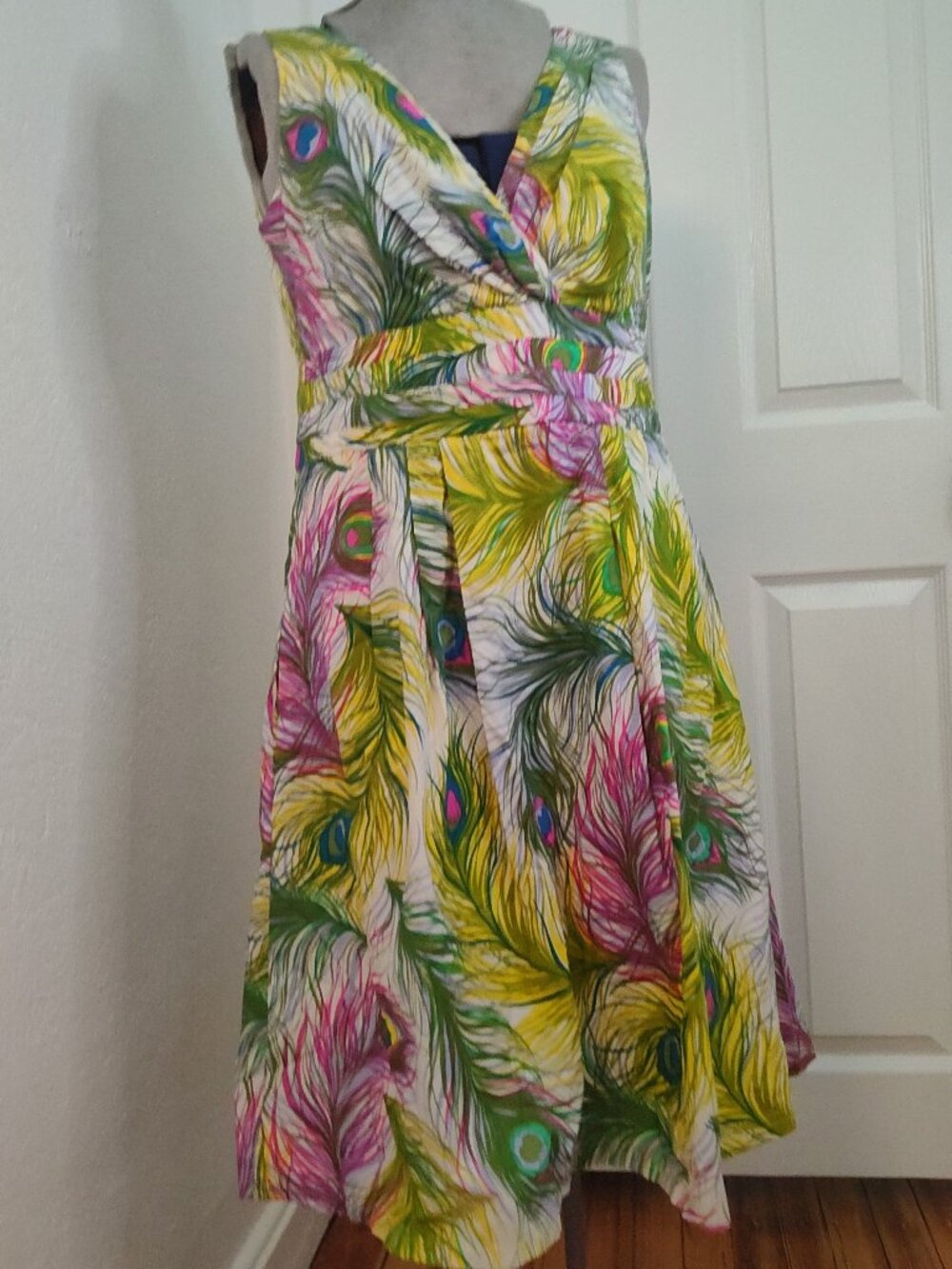 Nanette Lepore 12 Yellow Green Pink Peacock Feather Dress for Spring Summer
